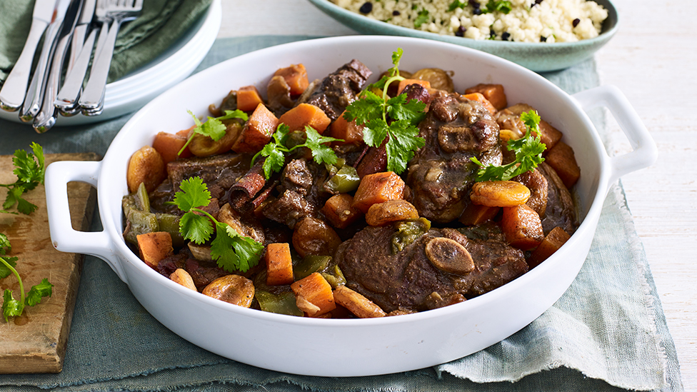 Lamb, cinnamon and apricot tagine with currant couscous