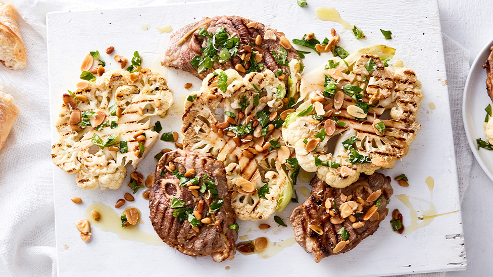 Lamb with grilled cauliflower steaks