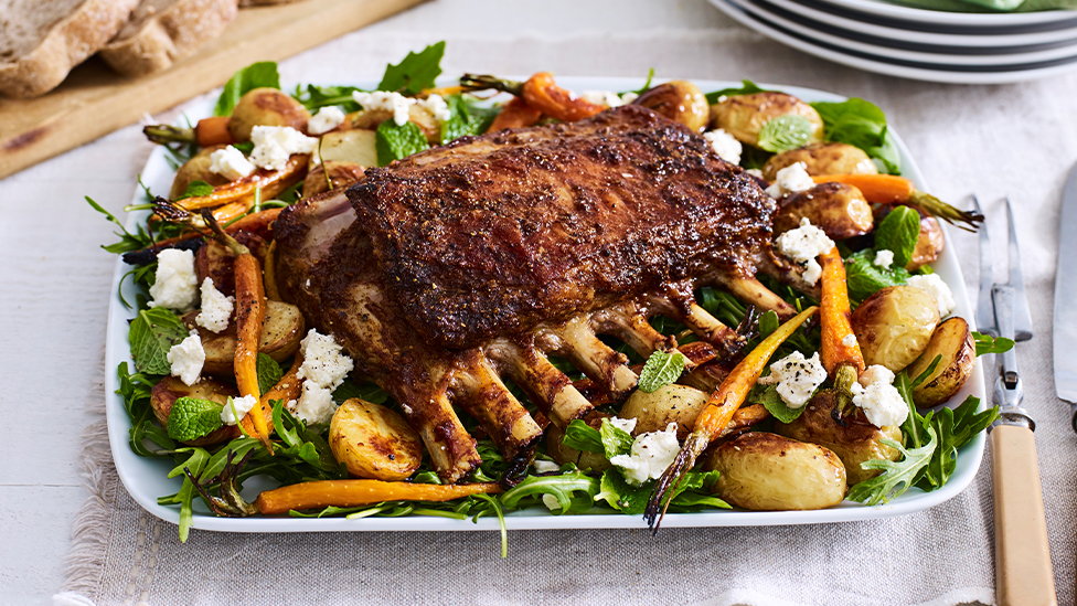Lebanese-style lamb with honey carrots and baby potatoes