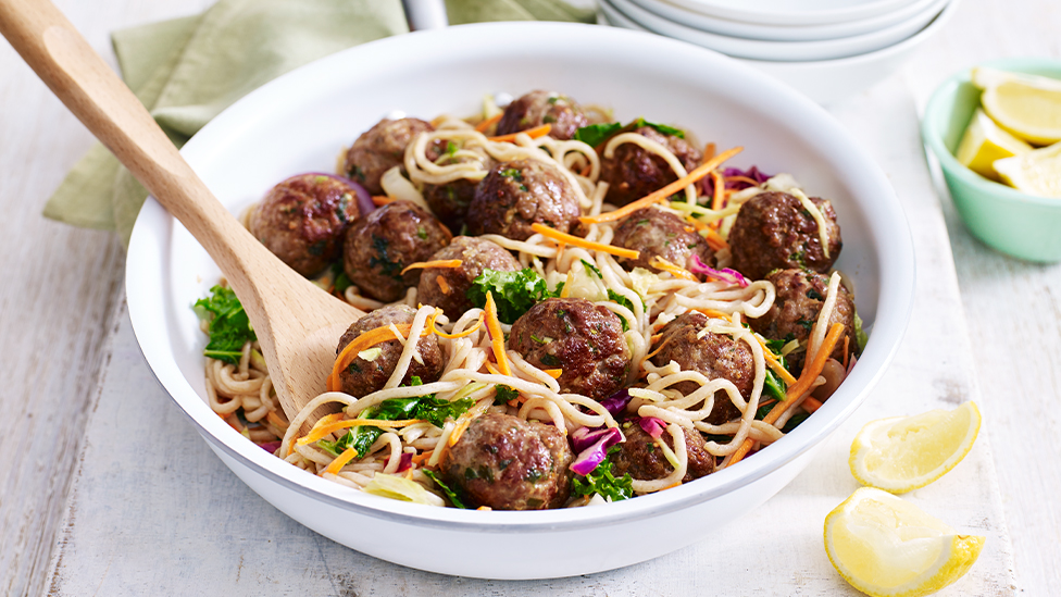 Lemon and ginger beef meatball stir-fry