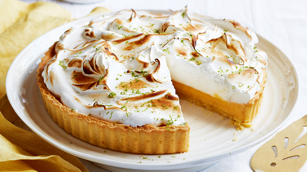 Lemon and lime meringue tart
