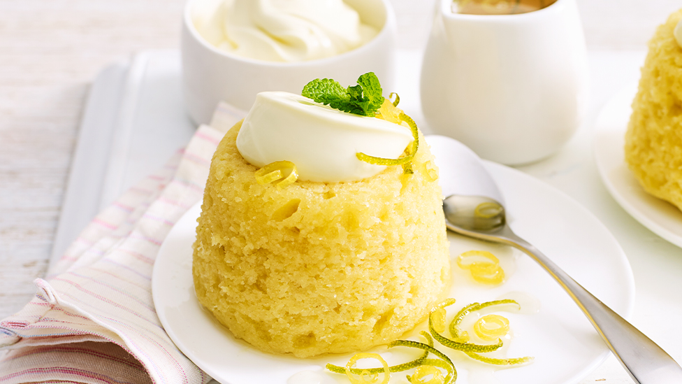 Lemon lime and coconut steamed puddings with citrus syrup