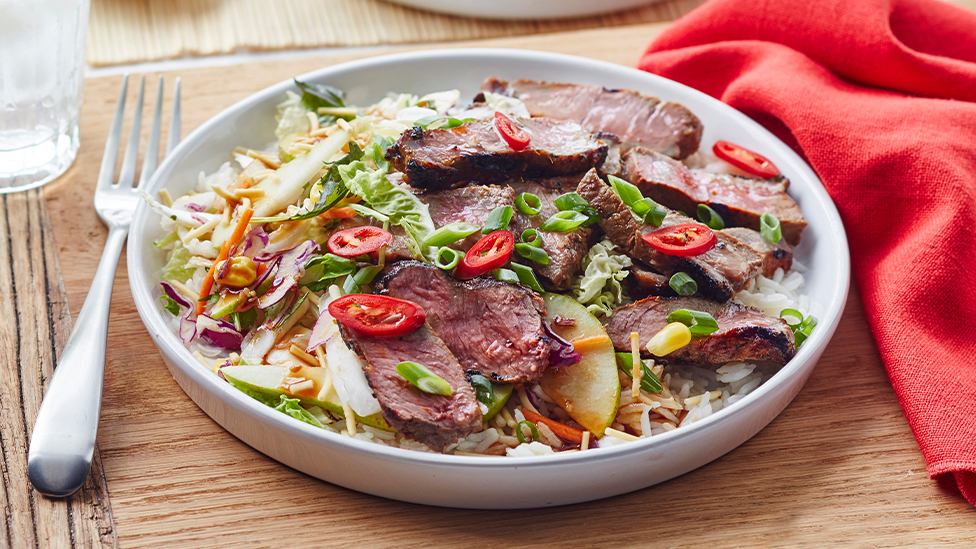 Lemongrass beef with asian pear salad