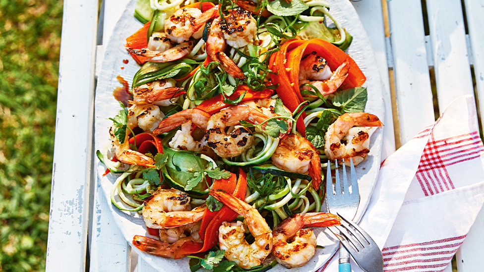 Lemongrass prawns with zucchini salad