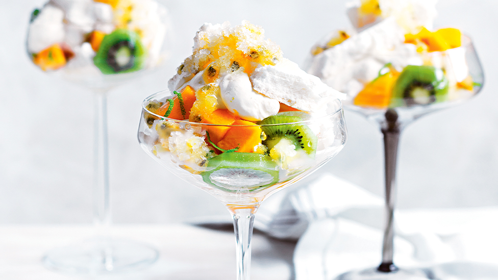 Mango and passionfruit Eton mess smashed pavlovas