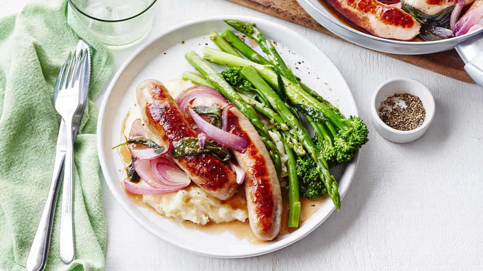Maple and onion glazed sausages