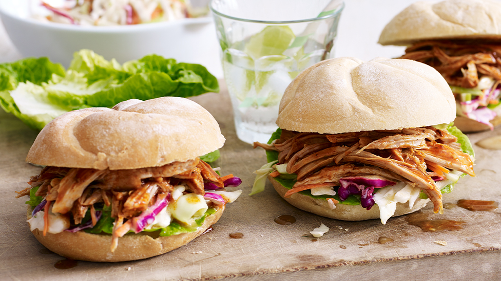 Maple pulled pork burgers with apple slaw