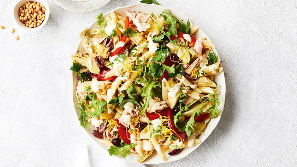 Mediterranean-style tuna pasta salad