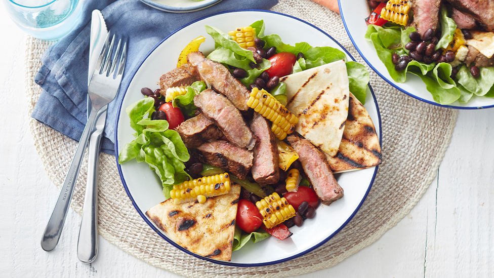 Mexican barbecue beef salad with lime dressing