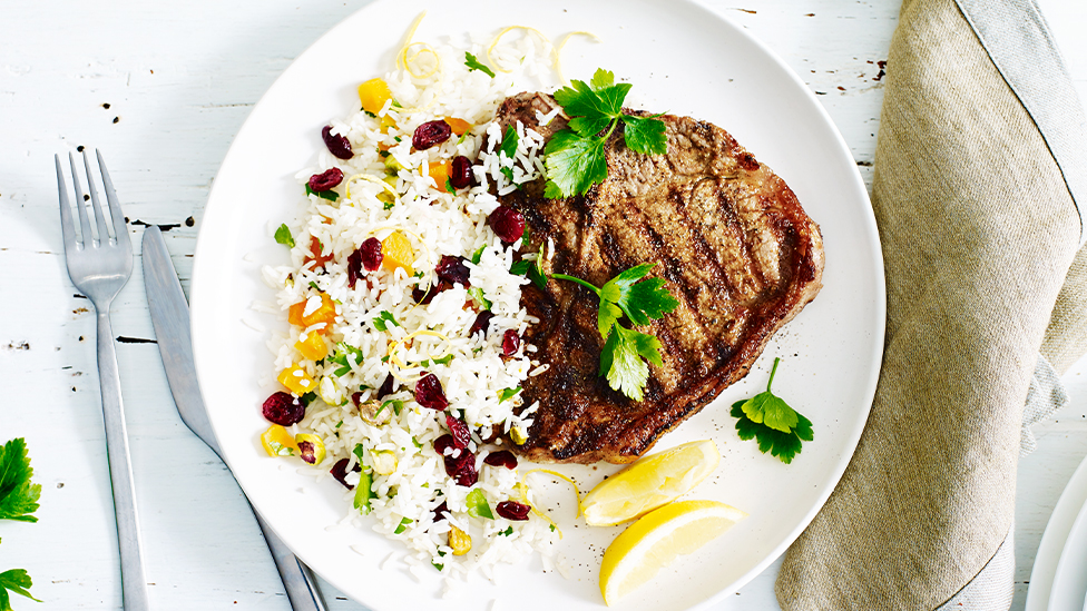 Middle Eastern T-bone steaks with jewelled rice