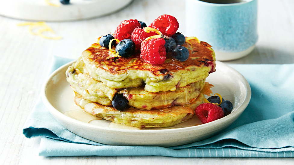 Mixed berry and avocado pancakes