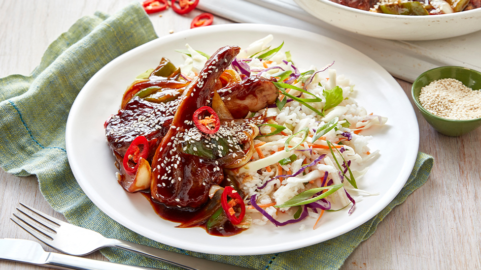 Mongolian lamb cutlets with rice salad