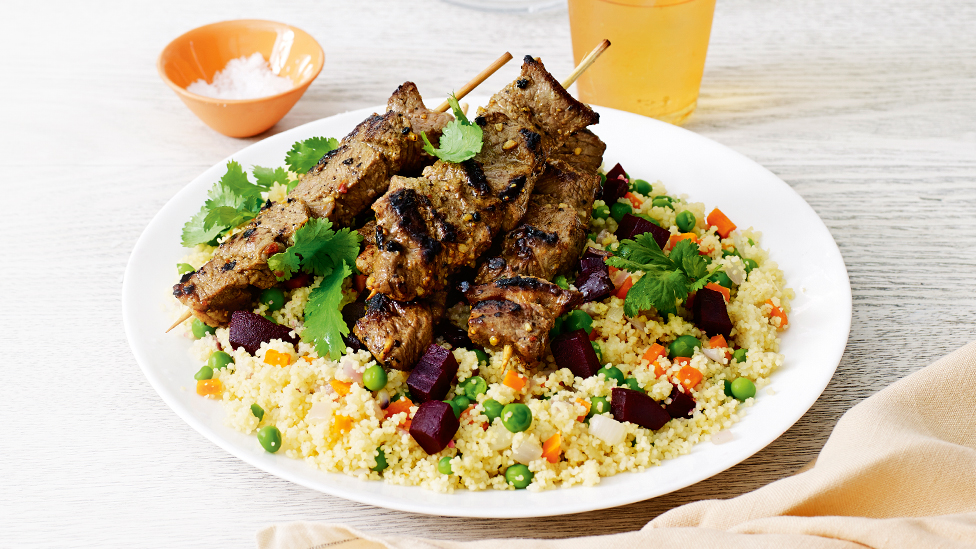 Moroccan beef skewers with jewelled couscous