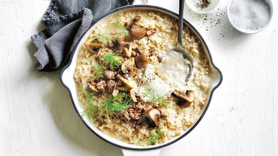 Mushroom, fennel and sausage risotto