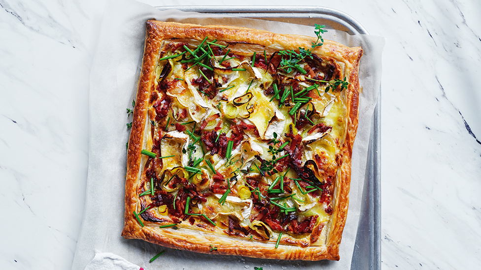 No-fuss leek, brie and bacon tart