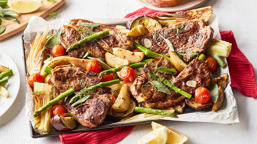 One-pan pork and pear bake