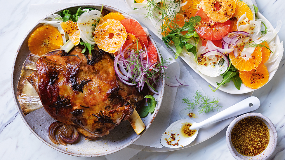 Orange and rosemary roast lamb with citrus salad