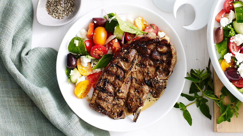 Oregano and lemon lamb chops with Greek salad