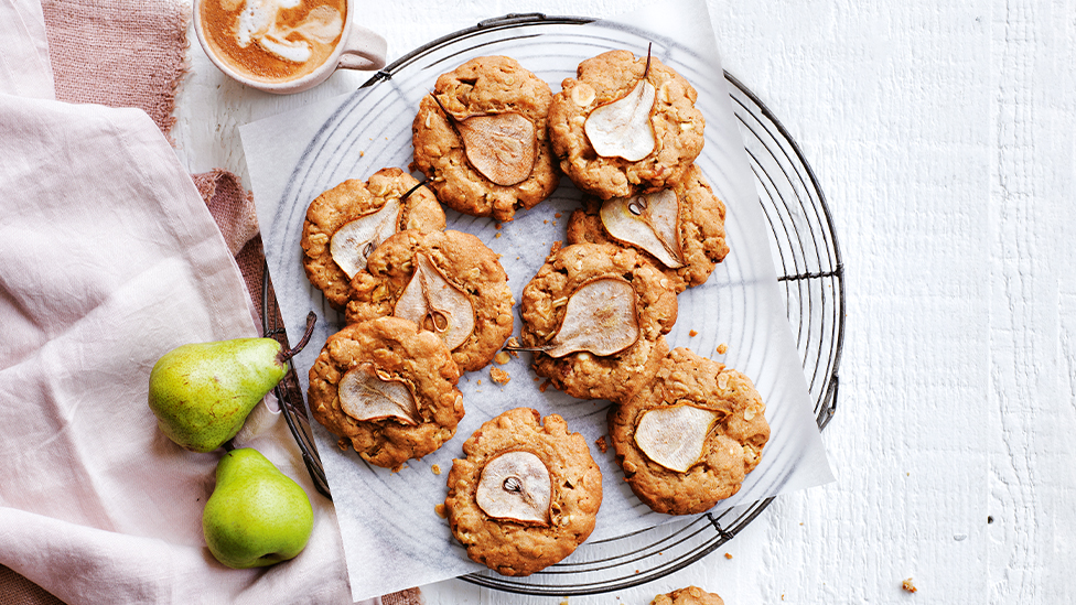 Pear and white choc miso cookies