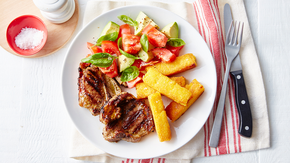 Pesto lamb chops with polenta fingers