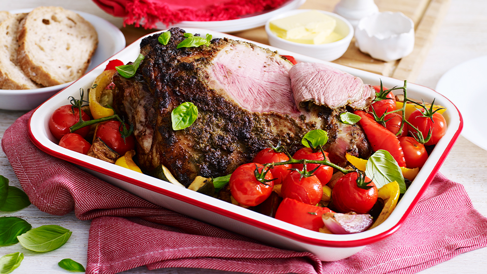 Pesto roast lamb with ratatouille
