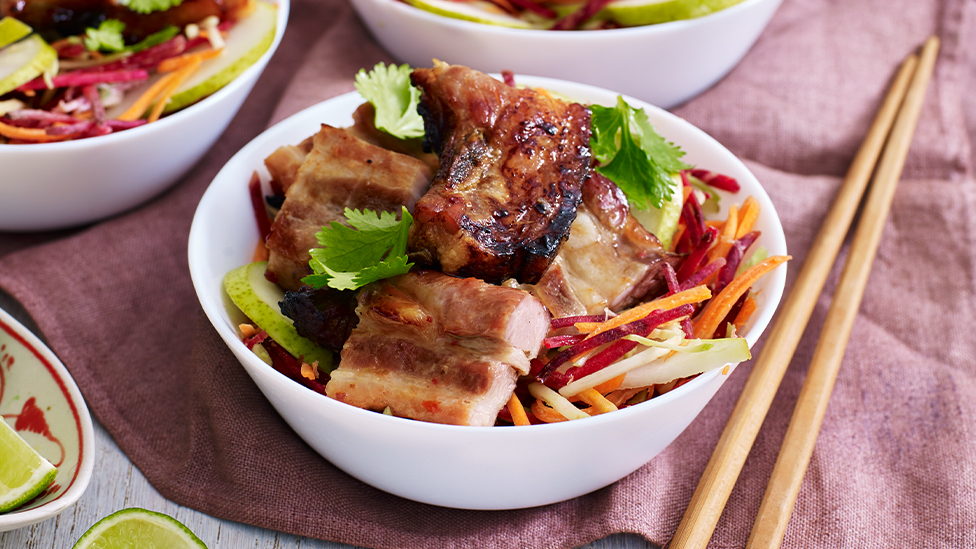 Plum and chilli pork ribs with crunchy pear coleslaw recipe Coles