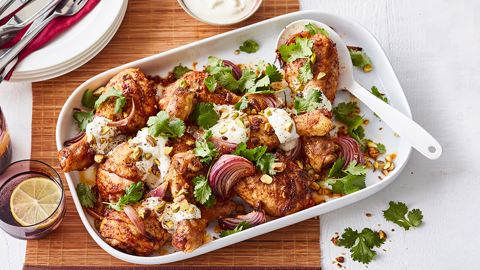 Pomegranate and pistachio chicken drumsticks