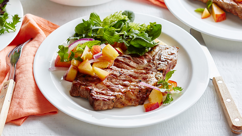 Pork with peach salsa
