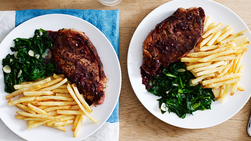 Porterhouse steak with red wine sauce