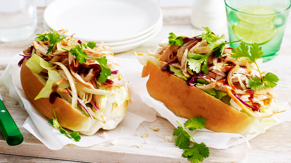 Pulled chicken and slaw rolls