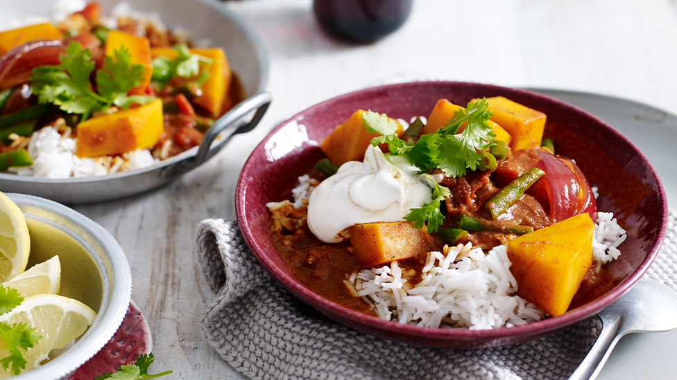 Pumpkin rogan josh with cumin raita