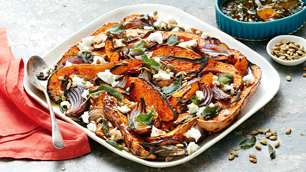 Pumpkin wedges with goat's cheese