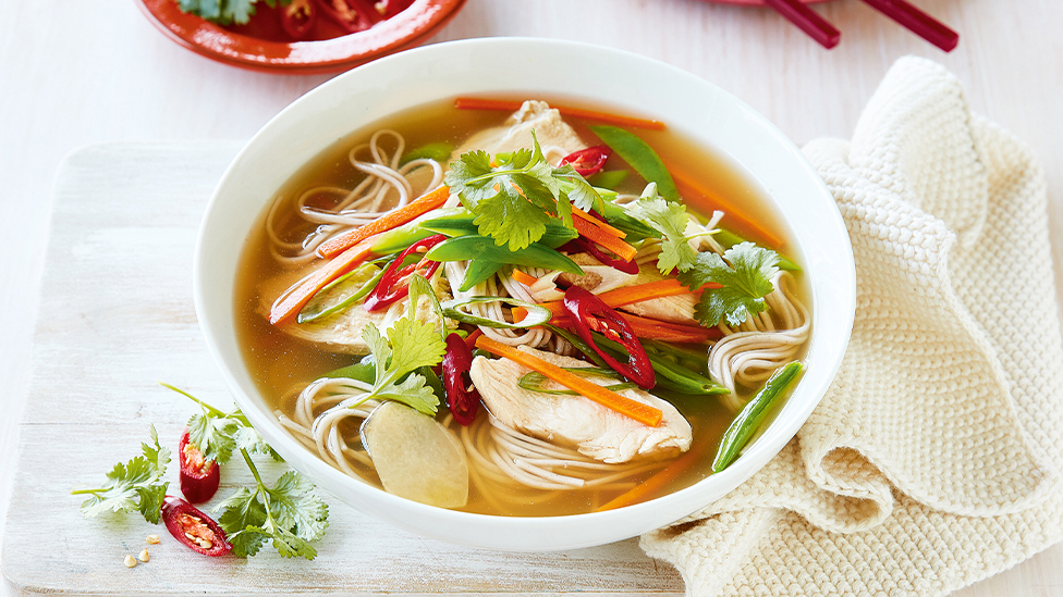 Quick chicken and soba noodle broth