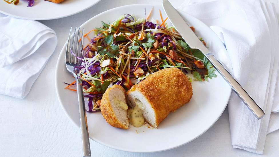 Quick chicken kiev with Asian salad