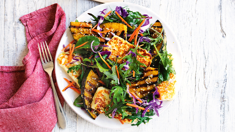 Quick dukkah-spiced pumpkin and haloumi salad