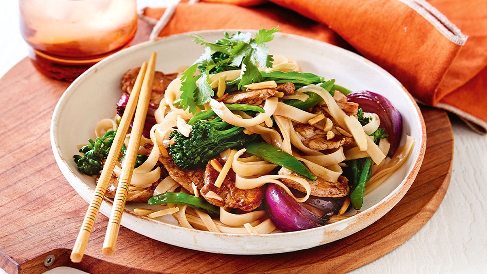 Quick five-spice pork and baby broccoli stir-fry