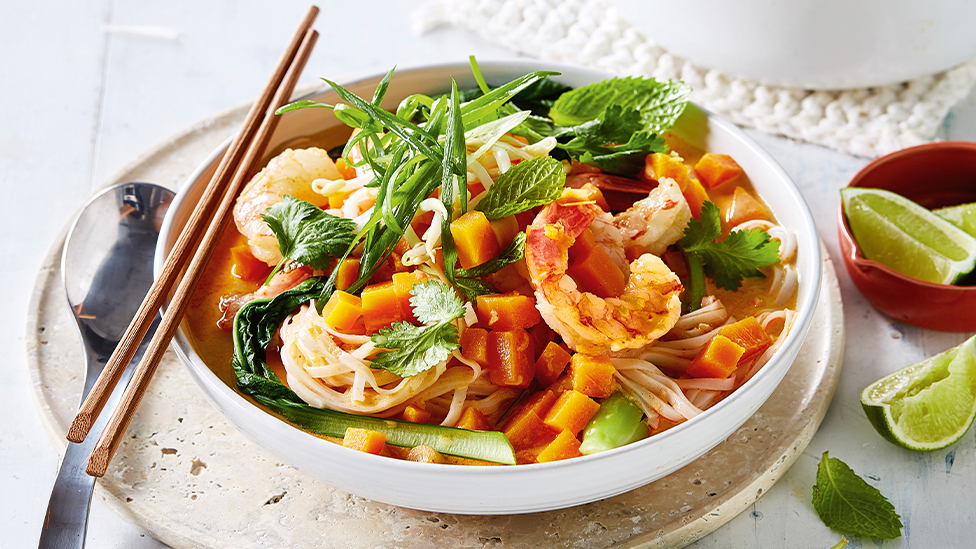 Quick pumpkin and prawn laksa