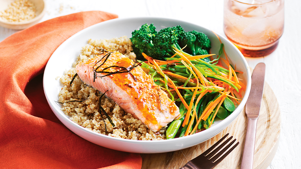 Quinoa salad with salmon and miso dressing recipe Coles