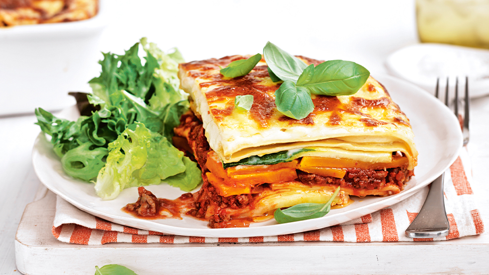 Rainbow veggie and beef lasagne