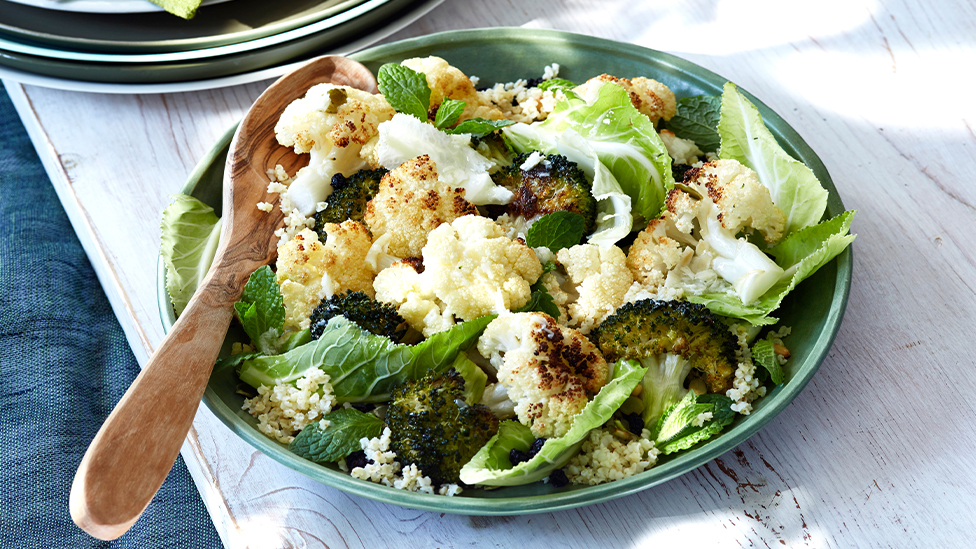 Roast cauliflower, broccoli and grain salad