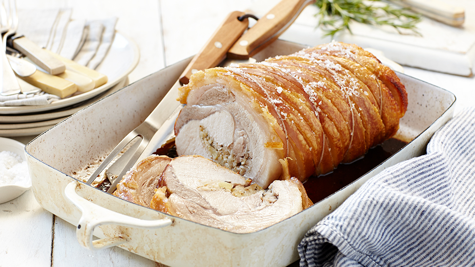 Roast pork loin with maple apple and rosemary stuffing