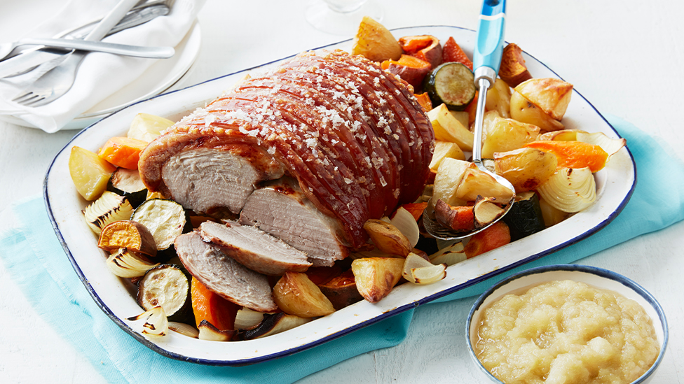 Roast pork with maple apple sauce