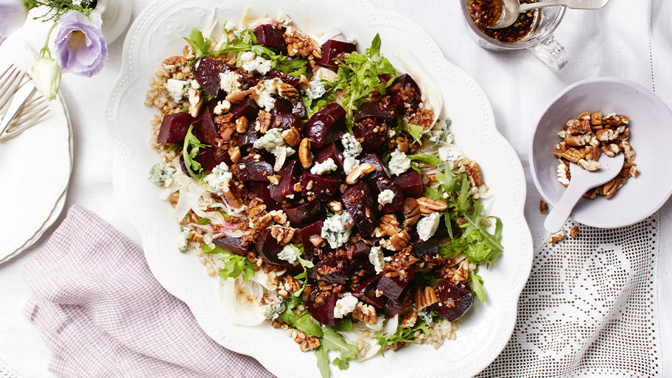 Roasted beetroot and barley salad with balsamic and blue cheese