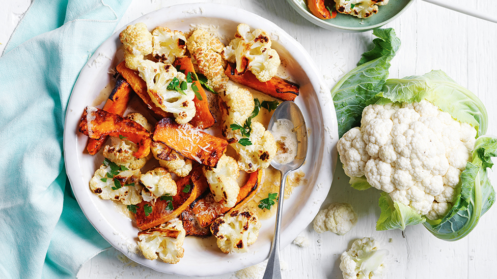 Roasted pumpkin and cauliflower with parmesan