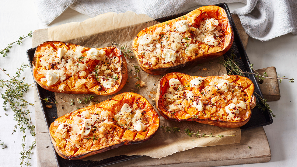 Roasted pumpkin with garlic crumbs and ricotta