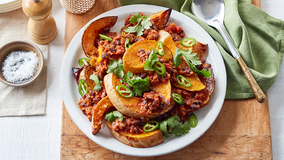 Roasted pumpkin with Mexican beans