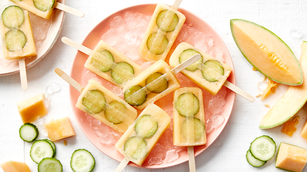 Rockmelon and cucumber ice-blocks