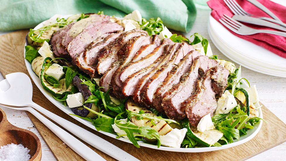 Rosemary and garlic lamb with chargrilled vegetable salad