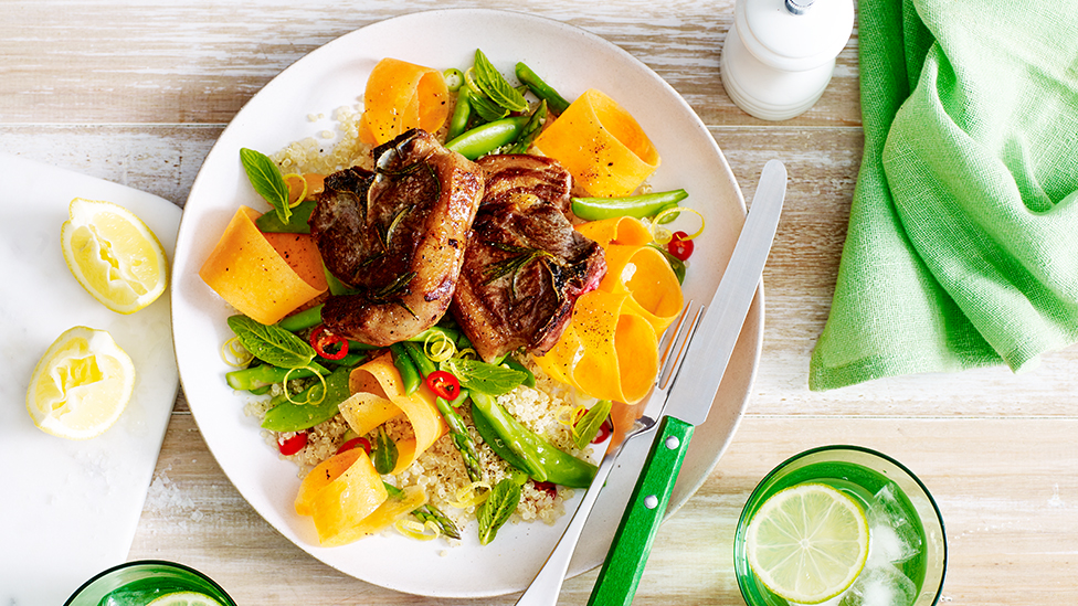 Raspberry lamb chops with quinoa salad