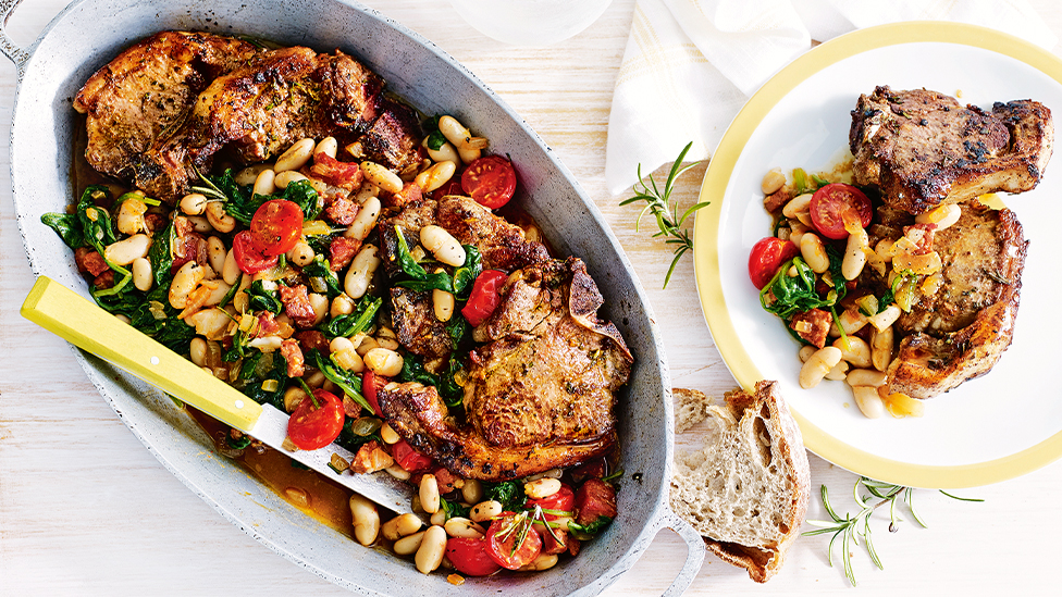 Rosemary lamb with braised cannellini beans